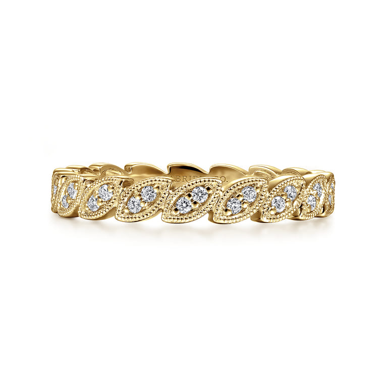 14K Yellow Gold Millgrained Marquise Stackable Diamond Ring - 0.18 ct - Shot 1