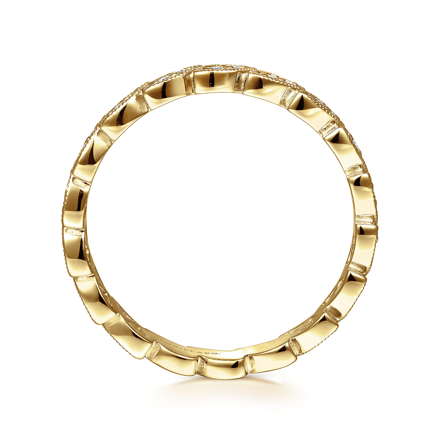 14K Yellow Gold Millgrained Marquise Stackable Diamond Ring - 0.18 ct - Shot 2