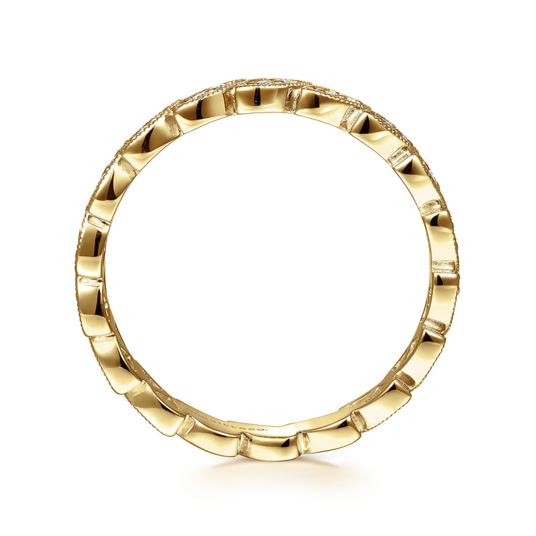 14K Yellow Gold Millgrained Marquise Stackable Diamond Ring - 0.18 ct - Shot 2