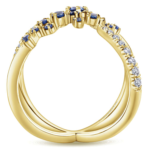 14K Yellow Gold Modern Scattered Sapphire   Diamond Ring - 0.2 ct - Shot 2