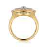 14K Yellow Gold Mother of Pearl Inlay and Diamond Starburst Signet Ring - 0.14 ct
