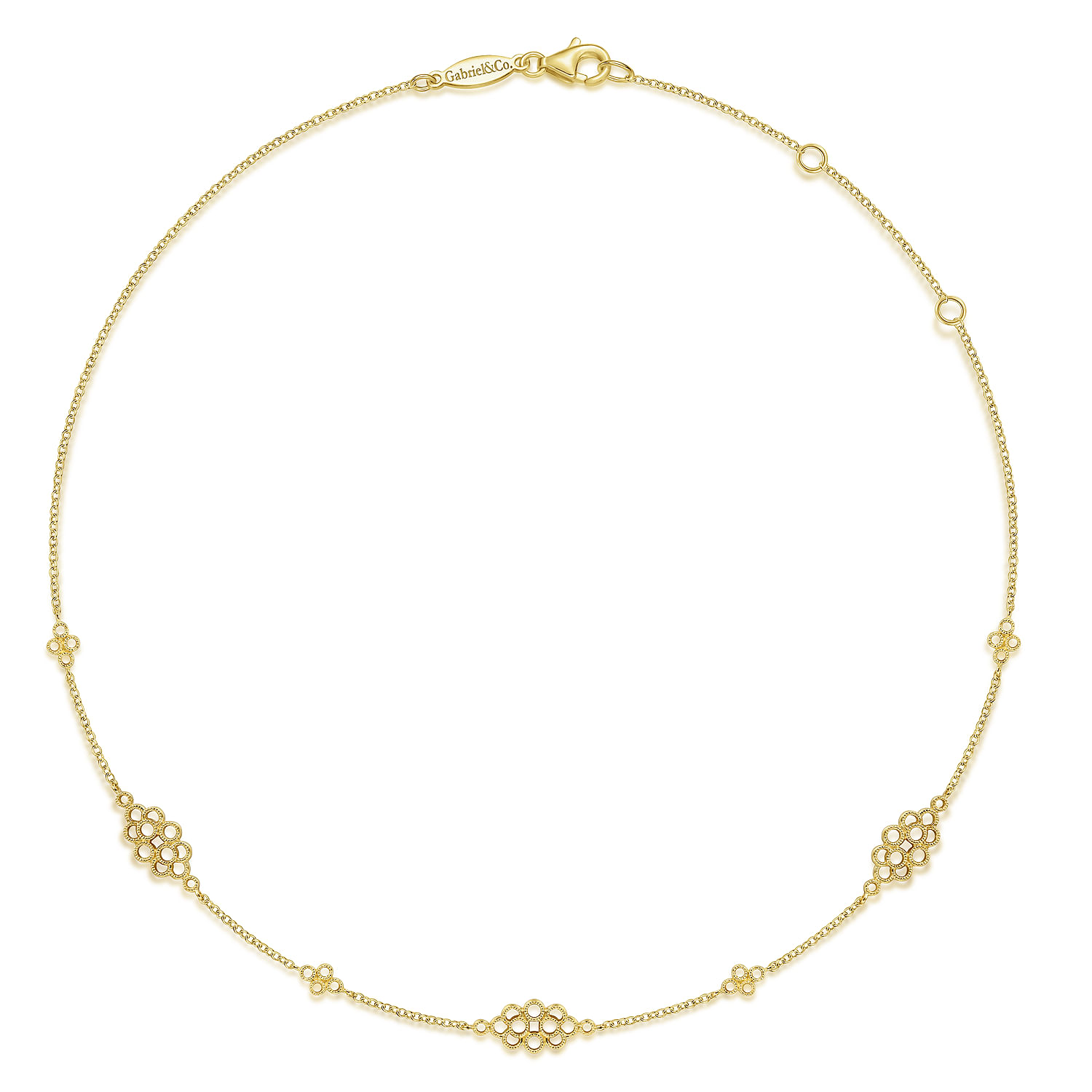 14K Yellow Gold Multi Circle Casted Station Necklace