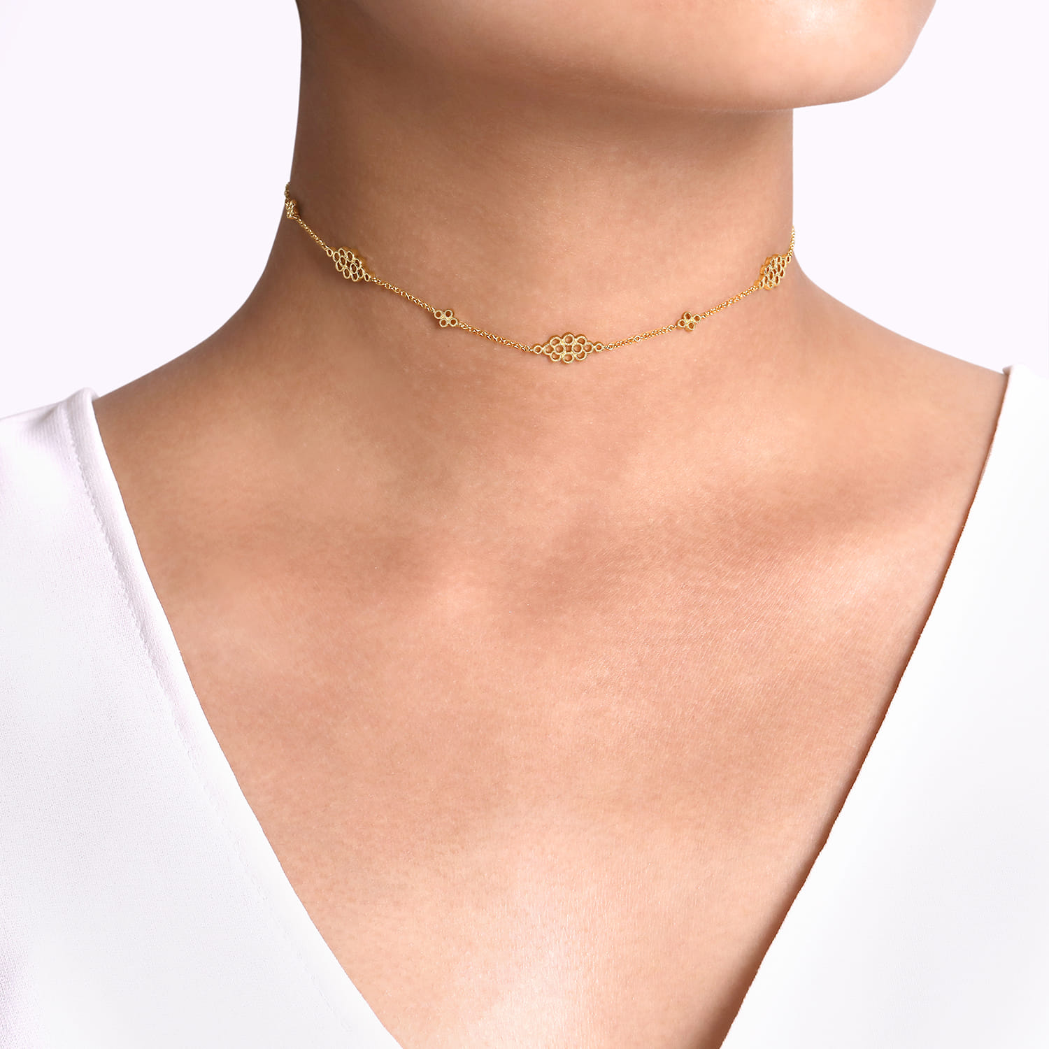 14K Yellow Gold Multi Circle Casted Station Necklace