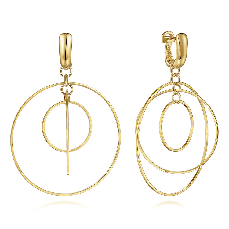 14K Yellow Gold Multi Circle Drop Earrings