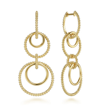 14K Yellow Gold Multi Circles Bujukan Ball Huggie Drop Earrings