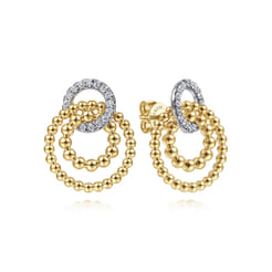 14K Yellow Gold Multi Open Circle Bujukan and Diamond Post Earrings