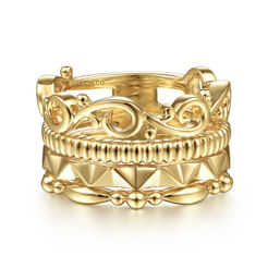 14K Yellow Gold Multi Pattern Ring
