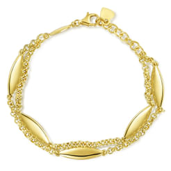 14K Yellow Gold Multi Row Bracelet with Marquise Casted Stations