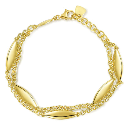 14K Yellow Gold Multi Row Bracelet with Marquise Casted Stations