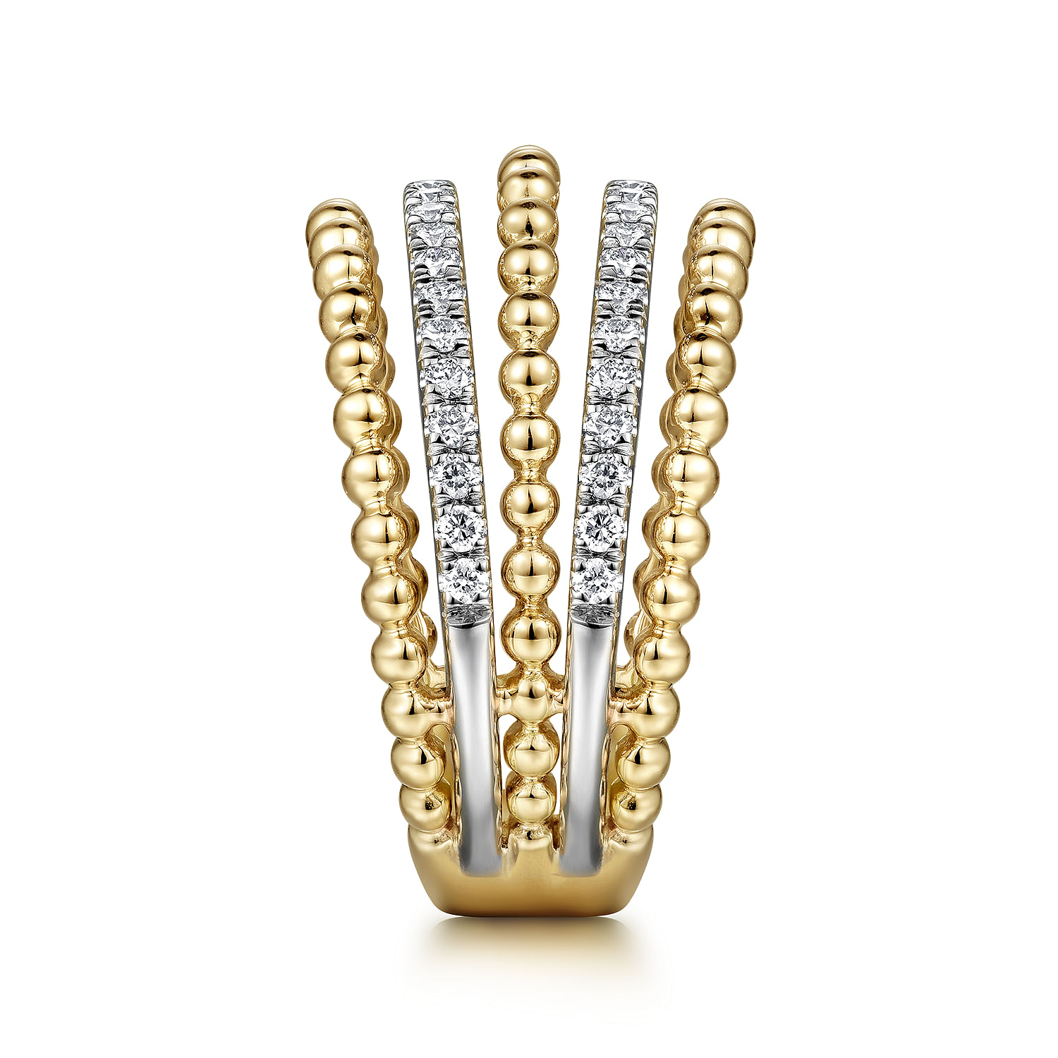 14K Yellow Gold Multi Row Bujukan Beads and Diamond Easy Stackable Ring