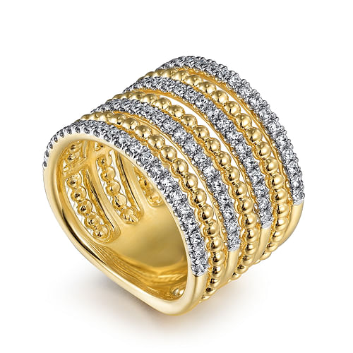 14K Yellow Gold Multi Row Bujukan Diamond Statement Ring | Shop 14k ...