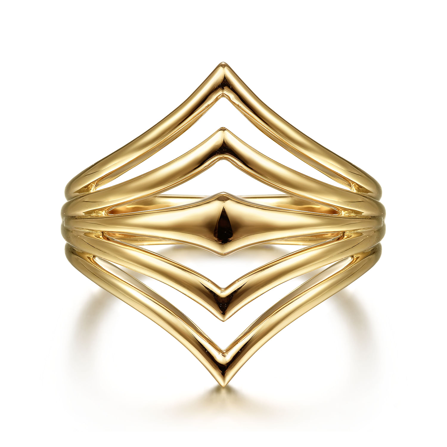 14K Yellow Gold Multi Row Chevron Ring