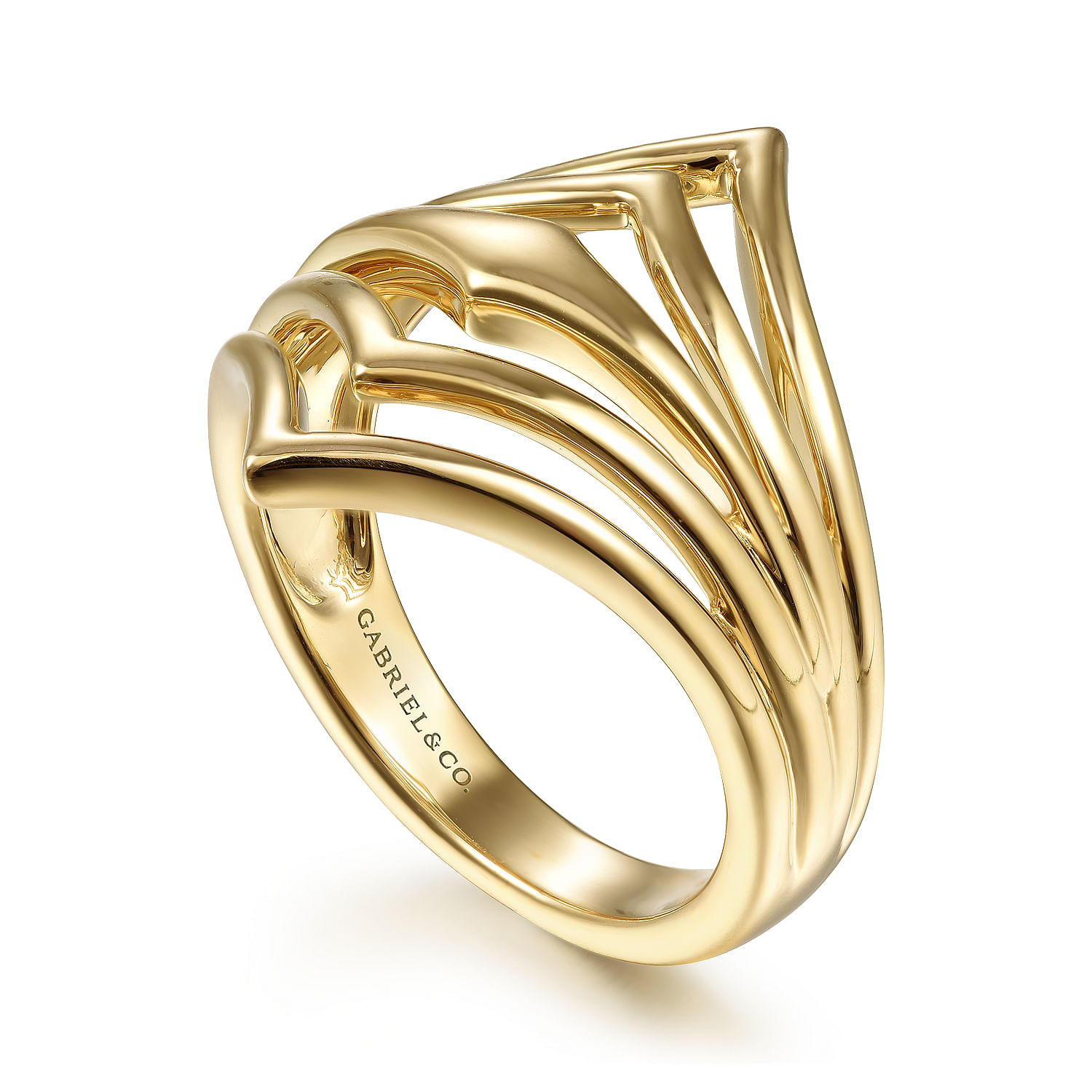 14K Yellow Gold Multi Row Chevron Ring