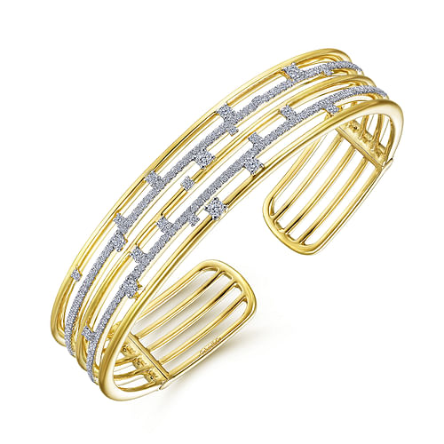 14K Yellow Gold Multi Row Cuff Bracelet with Diamonds - 1.2 ct - Shot 2