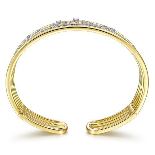 14K Yellow Gold Multi Row Cuff Bracelet with Diamonds - 1.2 ct - Shot 3