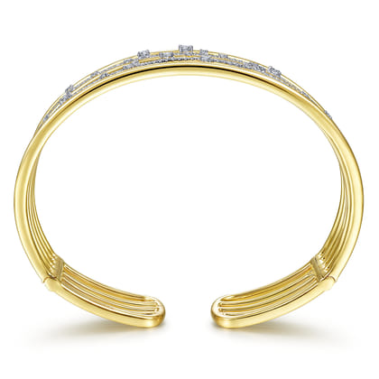 14K Yellow Gold Multi Row Cuff Bracelet with Diamonds