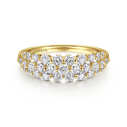 14K Yellow Gold Multi Row Diamond Ring