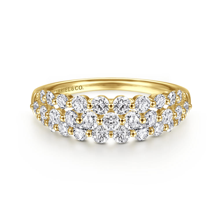 14K Yellow Gold Multi Row Diamond Ring - 1 ct - Shot 1