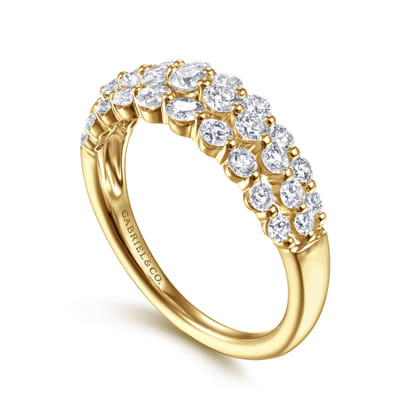 14K Yellow Gold Multi Row Diamond Ring