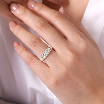 14K Yellow Gold Multi Row Diamond Ring