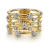 14K Yellow Gold Multi Row Diamond Wide Band Ring - 0.4 ct