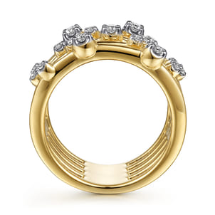 14K Yellow Gold Multi Row Diamond Wide Band Ring