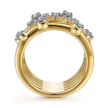 14K Yellow Gold Multi Row Diamond Wide Band Ring