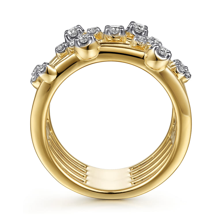 14K Yellow Gold Multi Row Diamond Wide Band Ring - 0.4 ct - Shot 2