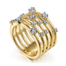 14K Yellow Gold Multi Row Diamond Wide Band Ring - 0.4 ct