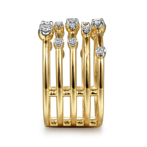 14K Yellow Gold Multi Row Diamond Wide Band Ring