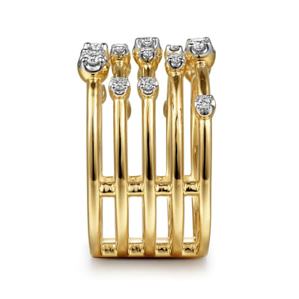 14K Yellow Gold Multi Row Diamond Wide Band Ring