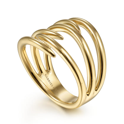 14K Yellow Gold Multi Row Open Claw Ring