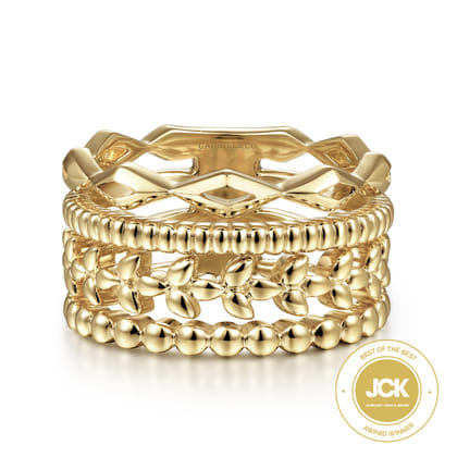 14K Yellow Gold Multi Row Wide Ring