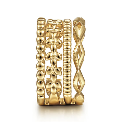 14K Yellow Gold Multi Row Wide Ring