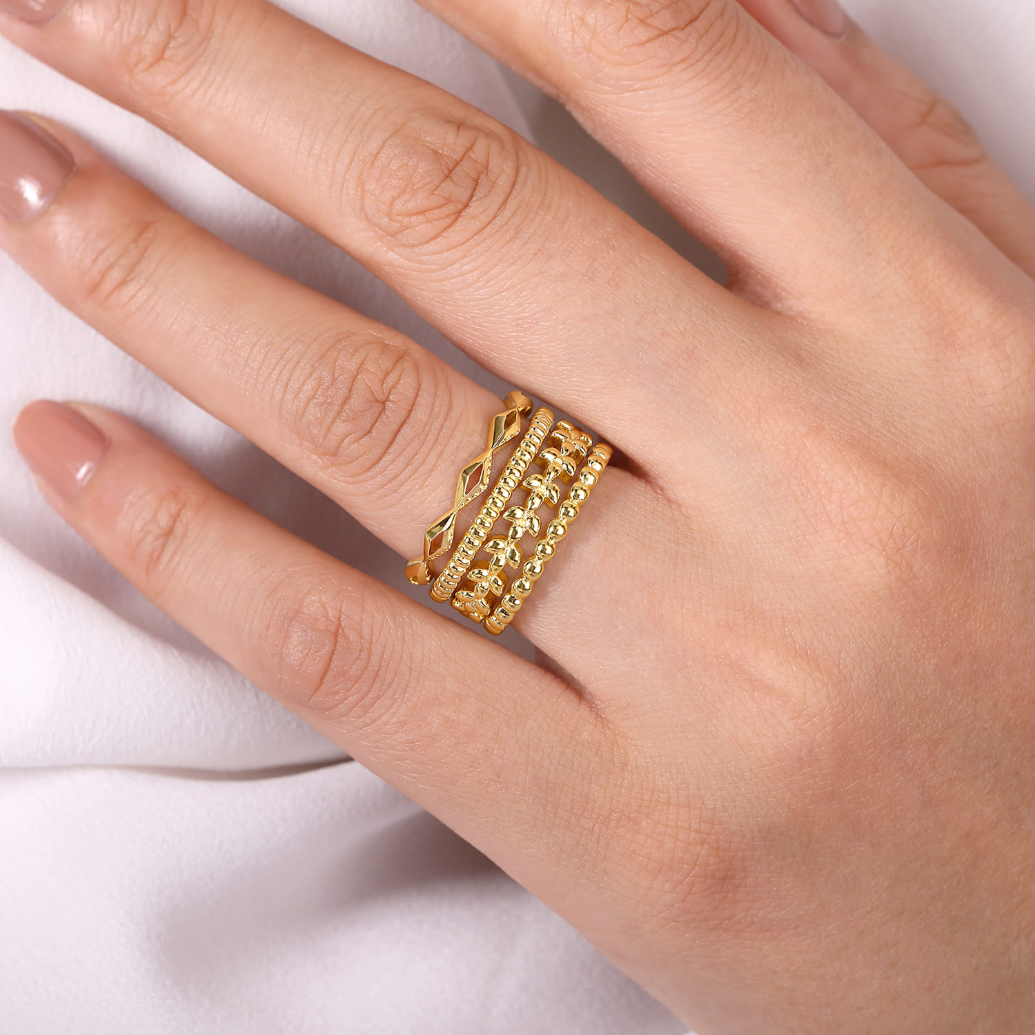 14K Yellow Gold Multi Row Wide Ring - Shot 5