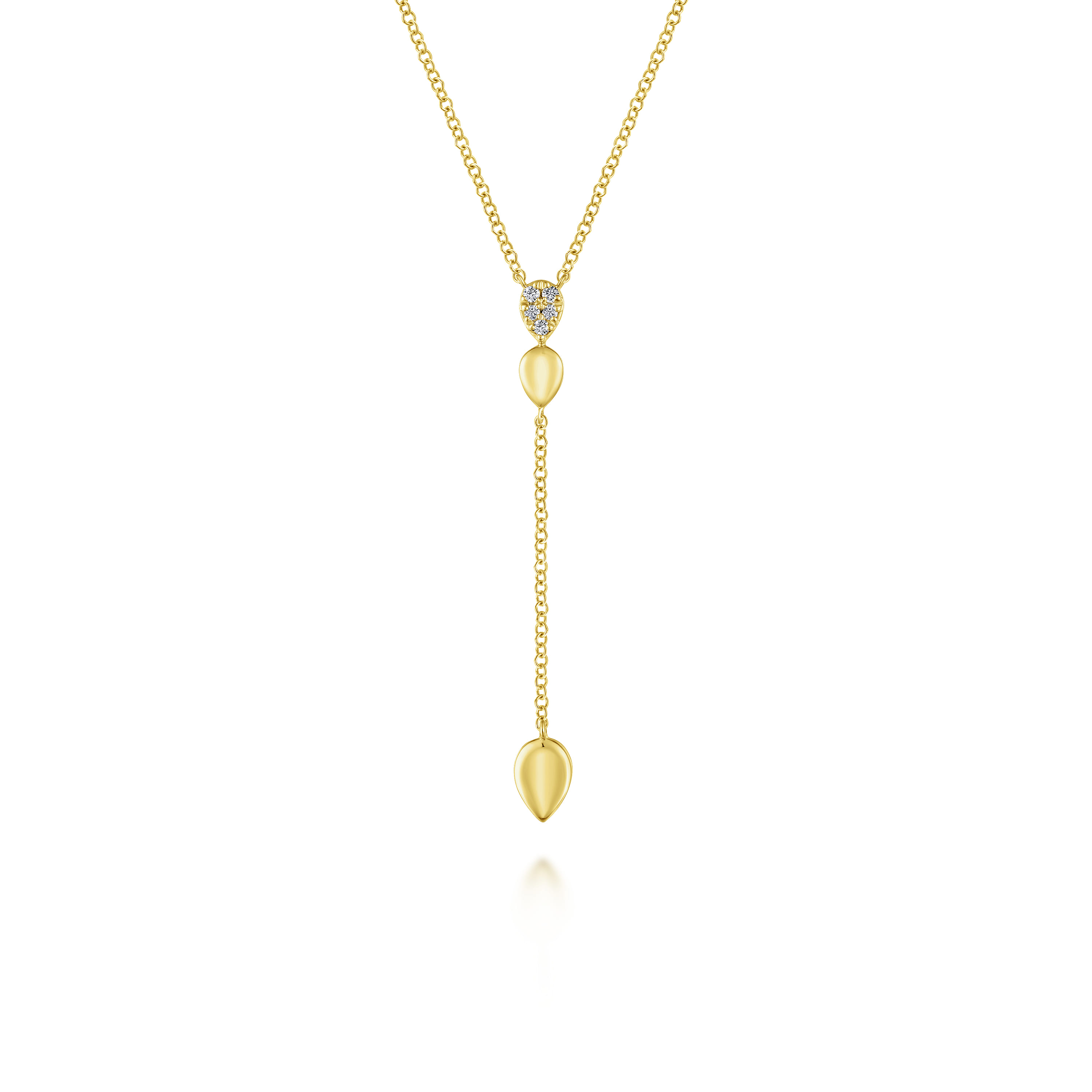 14K Yellow Gold Multi Teardrop Y Necklace with Diamonds - 0.03 ct - Shot 1