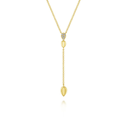 14K Yellow Gold Multi Teardrop Y Necklace with Diamonds