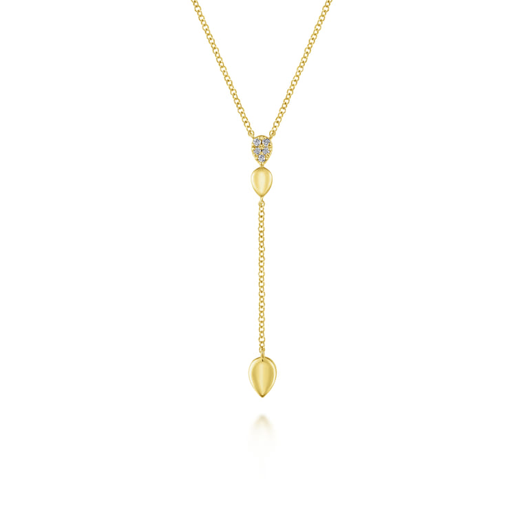 14K Yellow Gold Multi Teardrop Y Necklace with Diamonds - 0.03 ct - Shot 1