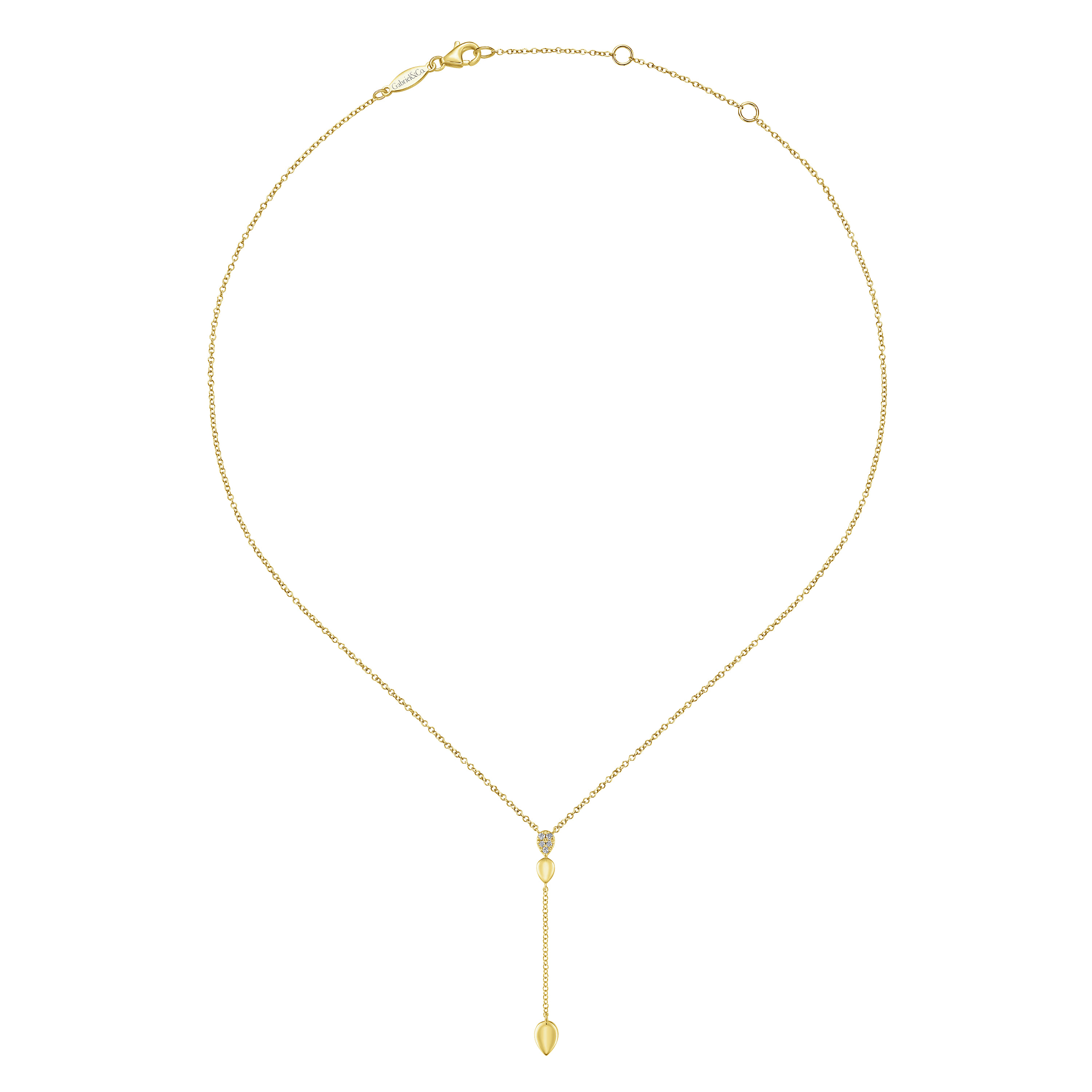 14K Yellow Gold Multi Teardrop Y Necklace with Diamonds - 0.03 ct - Shot 2