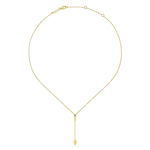 14K Yellow Gold Multi Teardrop Y Necklace with Diamonds - 0.03 ct - Shot 2