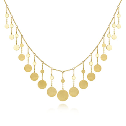 14K Yellow Gold Necklace with Round Shape Drops
