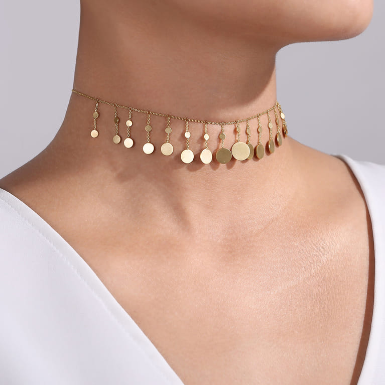 14K Yellow Gold Necklace with Round Shape Drops - Shot 3