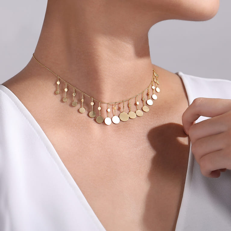 14K Yellow Gold Necklace with Round Shape Drops - Shot 4