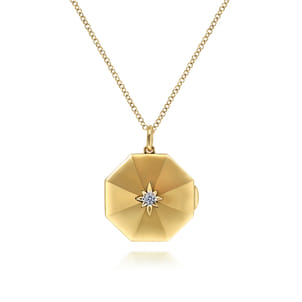 14K Yellow Gold Octagonal Locket Necklace with Diamond Star Center
