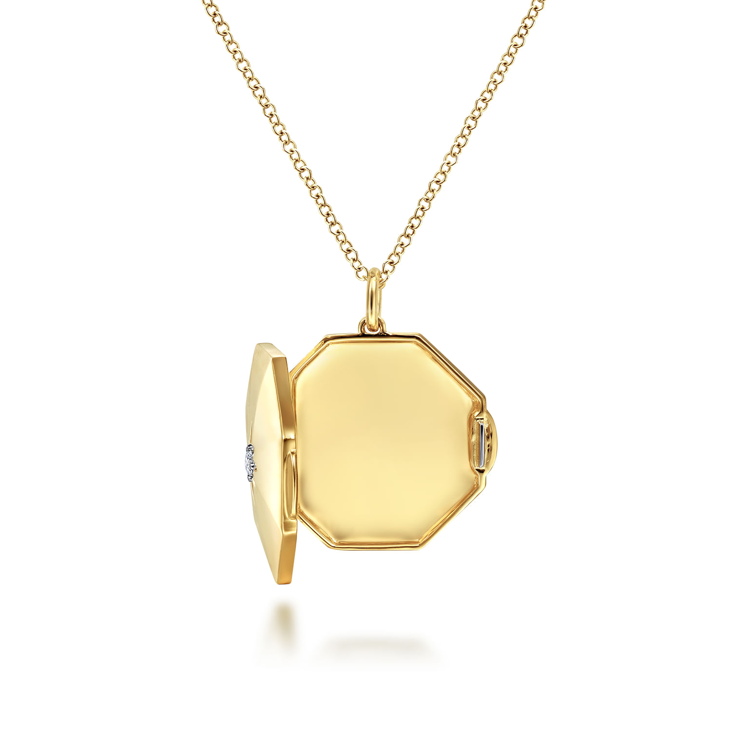 14K Yellow Gold Octagonal Locket Necklace with Diamond Star Center