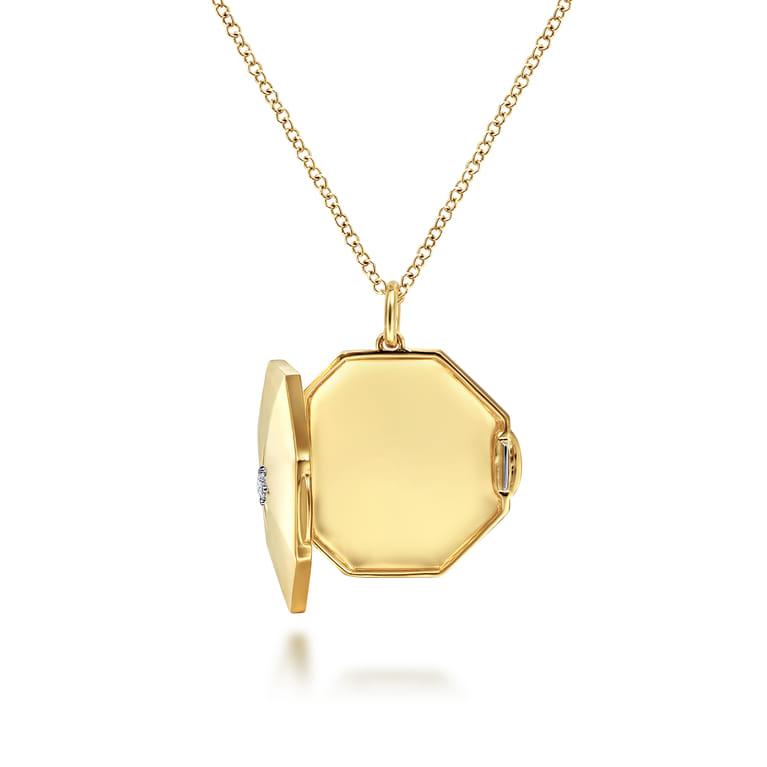 14K Yellow Gold Octagonal Locket Necklace with Diamond Star Center - 0.03 ct - Shot 2