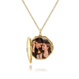 14K Yellow Gold Octagonal Locket Necklace with Diamond Star Center