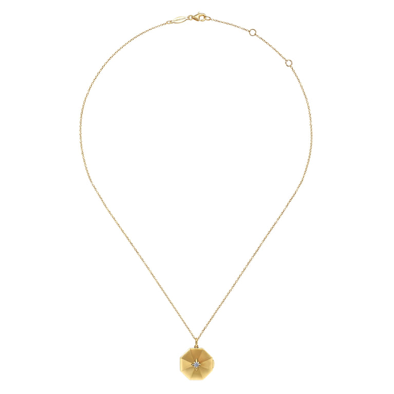 14K Yellow Gold Octagonal Locket Necklace with Diamond Star Center - 0.03 ct - Shot 4