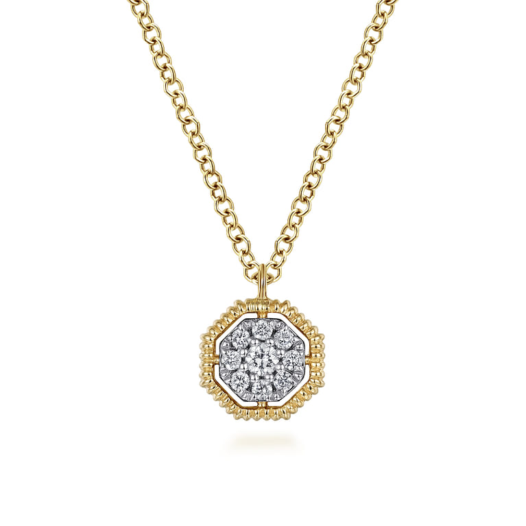 14K Yellow Gold Octagonal Pave Diamond Pendant Necklace - 0.09 ct - Shot 1