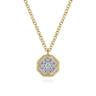 14K Yellow Gold Octagonal Pave Diamond Pendant Necklace - 0.09 ct